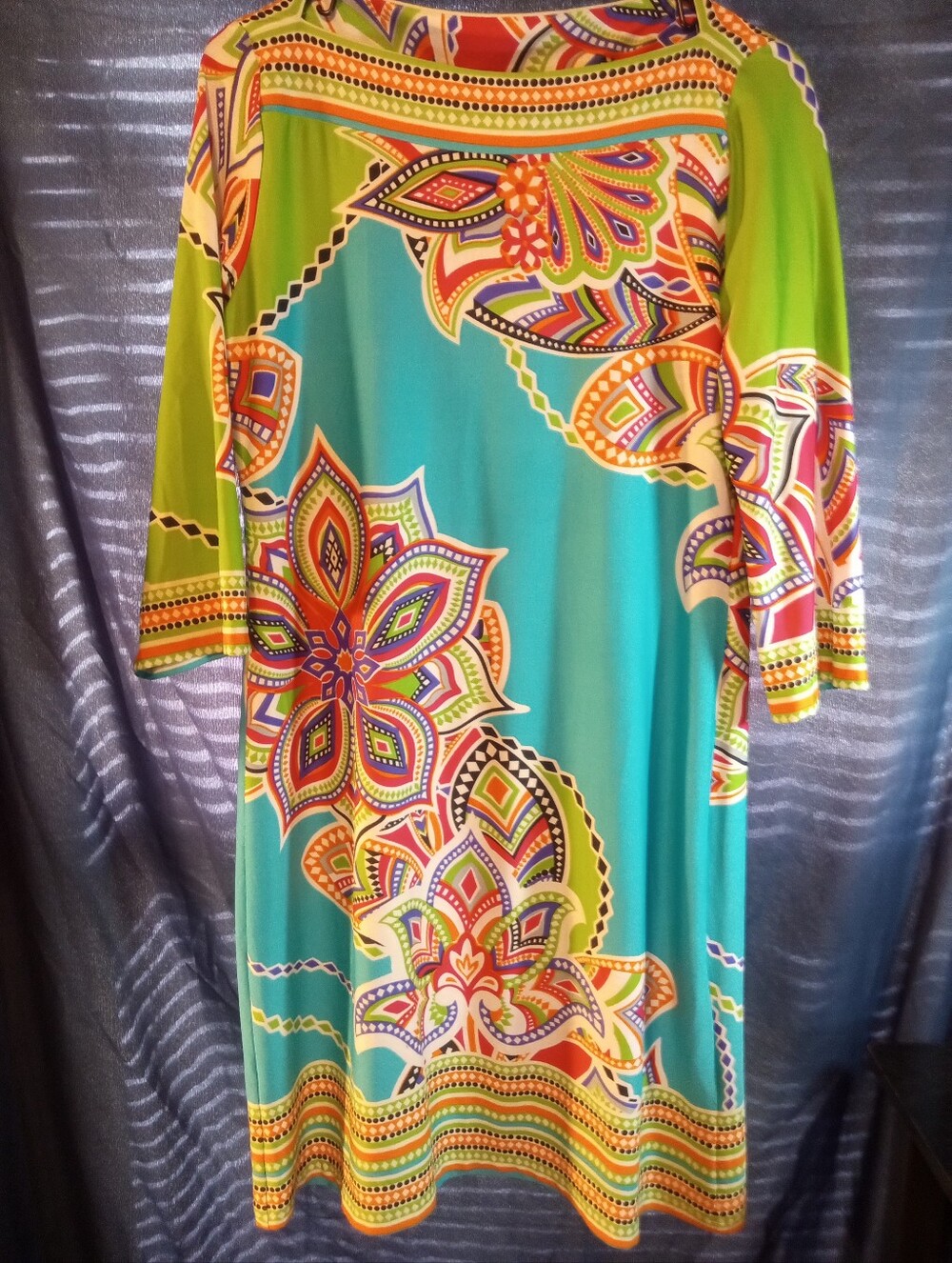 Sweets Vibrant Turquoise & Lime 70's Floral Print Women's Costume Dress